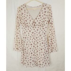 See You Monday ivory dainty floral mesh babydoll dress Large Y2K Cottagecore